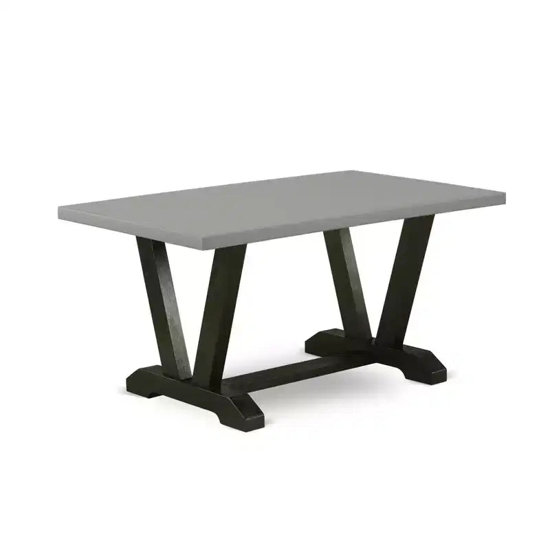 HomeStock Belmont 7-Pc Dining Room Set- 6 Dining Room Chairs and Rectangular Table Top, Cement and Black Finish