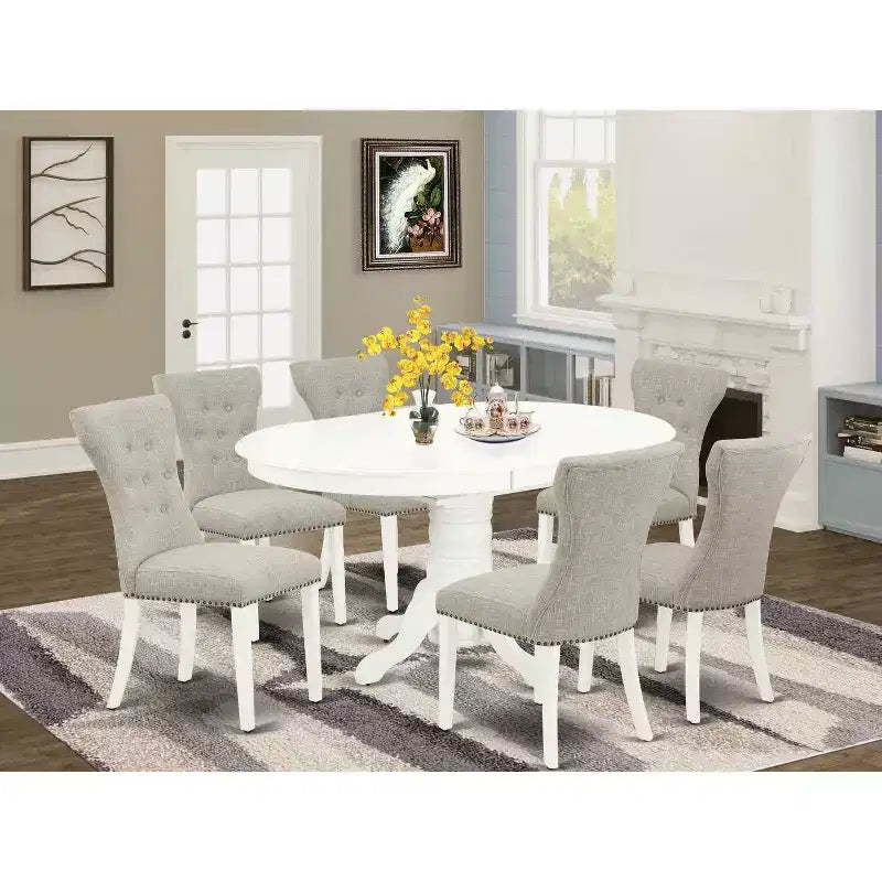 HomeStock Belmont Solid Wood Dining Table Set 7-Piece - 6 Parson Dining chair and Round Table