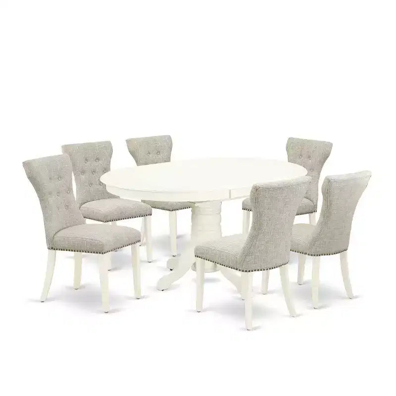 HomeStock Belmont Solid Wood Dining Table Set 7-Piece - 6 Parson Dining chair and Round Table