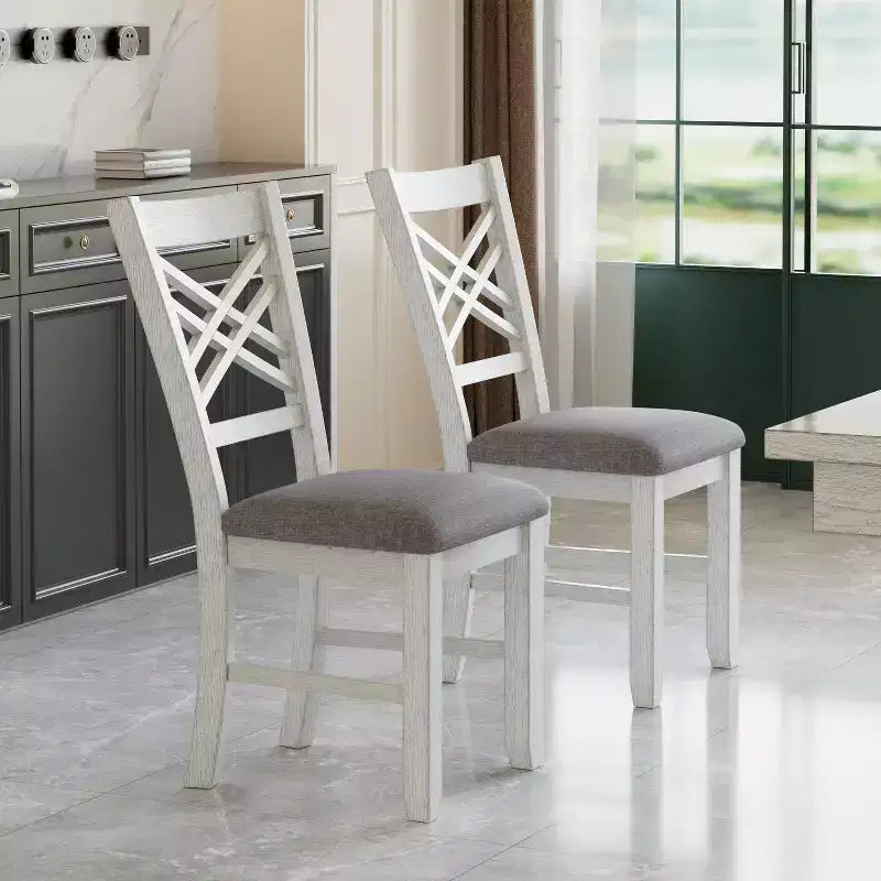 VECELO Rustic 5-Piece Extendable Dining Table Set, Rubber Wood Table with 4 Armless Upholstered Dining Chairs for Kitchen, Gray