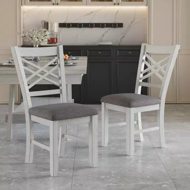 VECELO Rustic 5-Piece Extendable Dining Table Set, Rubber Wood Table with 4 Armless Upholstered Dining Chairs for Kitchen, Gray