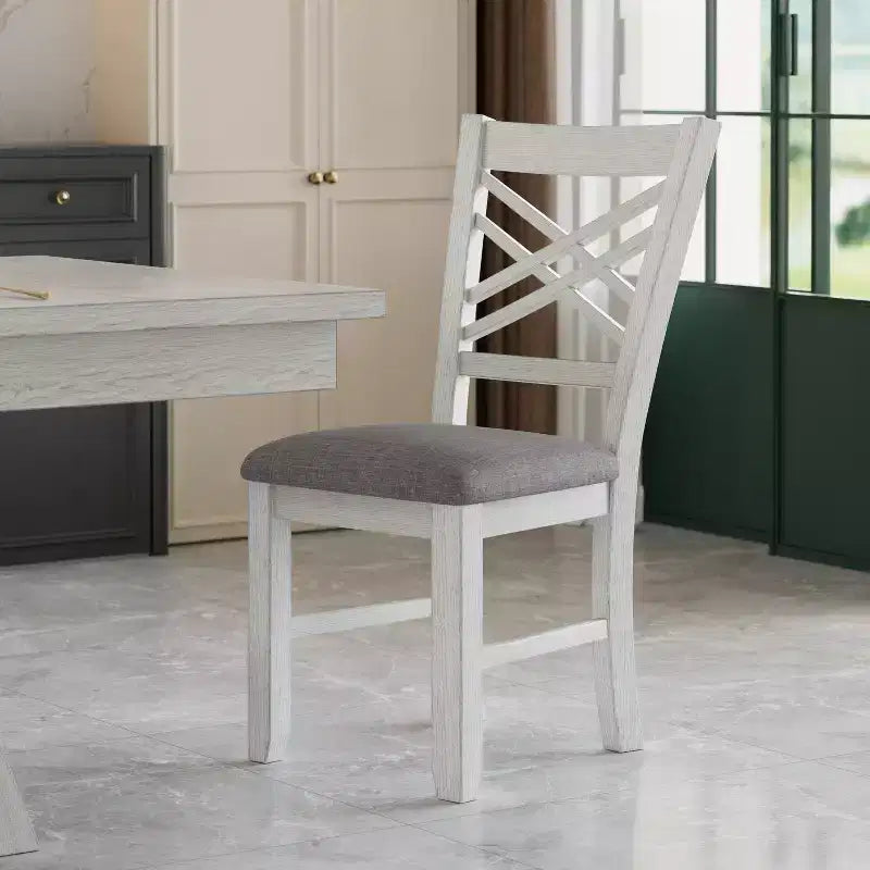 VECELO Rustic 5-Piece Extendable Dining Table Set, Rubber Wood Table with 4 Armless Upholstered Dining Chairs for Kitchen, Gray