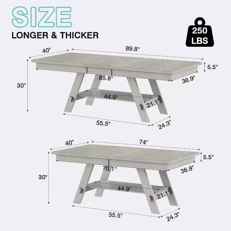 VECELO Rustic 5-Piece Extendable Dining Table Set, Rubber Wood Table with 4 Armless Upholstered Dining Chairs for Kitchen, Gray