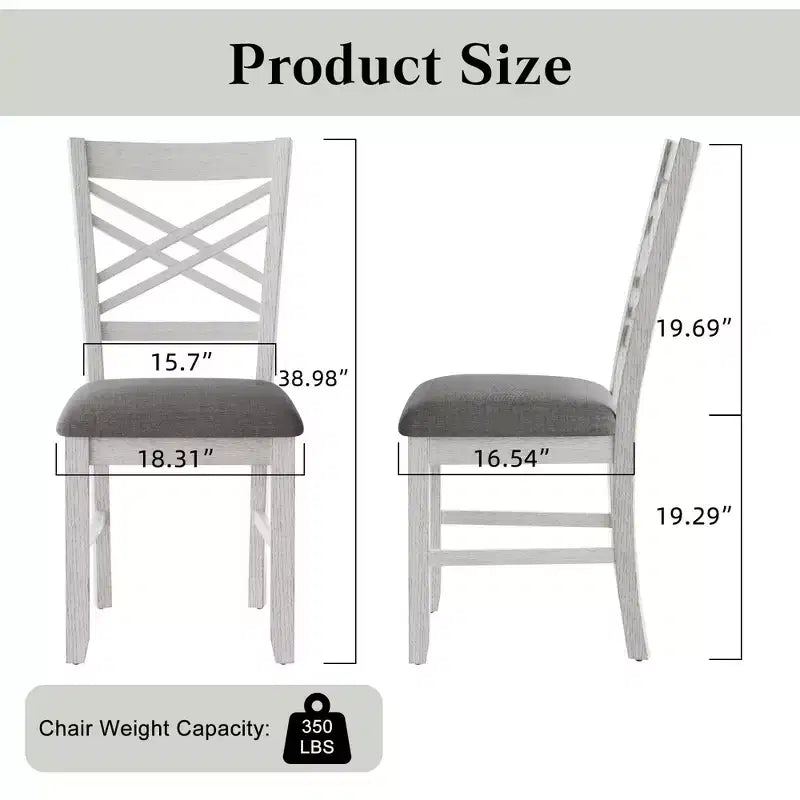 VECELO Rustic 5-Piece Extendable Dining Table Set, Rubber Wood Table with 4 Armless Upholstered Dining Chairs for Kitchen, Gray