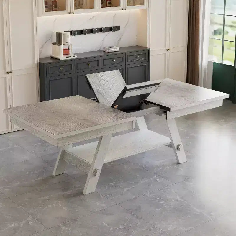 VECELO Rustic 5-Piece Extendable Dining Table Set, Rubber Wood Table with 4 Armless Upholstered Dining Chairs for Kitchen, Gray
