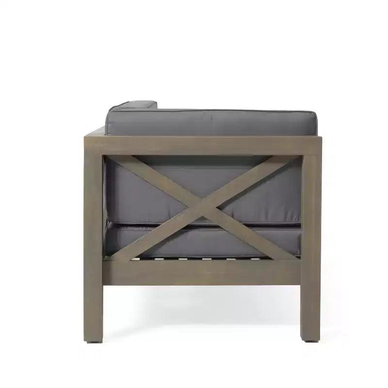GDFStudio Elowen Outdoor Acacia Wood and Water Repellent Fabric X-Back 3-Piece Left Arm Converstaion Sets