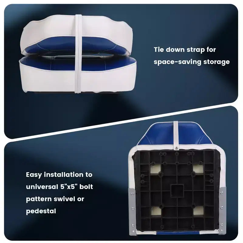 2 Pack Folding Boat Seats, High Back Fishing Boat Seat, Comfortable Boat Chairs with Thick Sponge Padding and Hinge for Sightseeing Boat, Speedboat