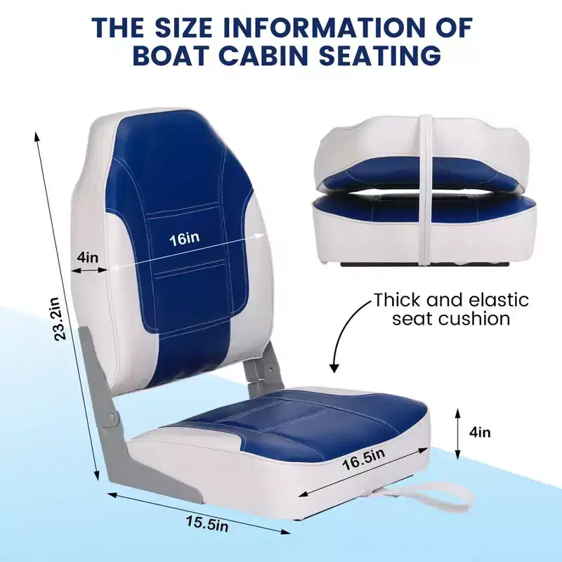 2 Pack Folding Boat Seats, High Back Fishing Boat Seat, Comfortable Boat Chairs with Thick Sponge Padding and Hinge for Sightseeing Boat, Speedboat