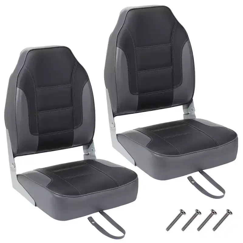 2 Pack Folding Boat Seats, High Back Fishing Boat Seat, Comfortable Boat Chairs with Thick Sponge Padding and Hinge for Sightseeing Boat, Speedboat