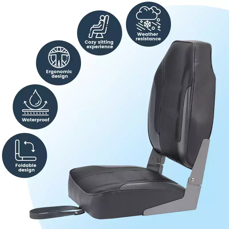 2 Pack Folding Boat Seats, High Back Fishing Boat Seat, Comfortable Boat Chairs with Thick Sponge Padding and Hinge for Sightseeing Boat, Speedboat