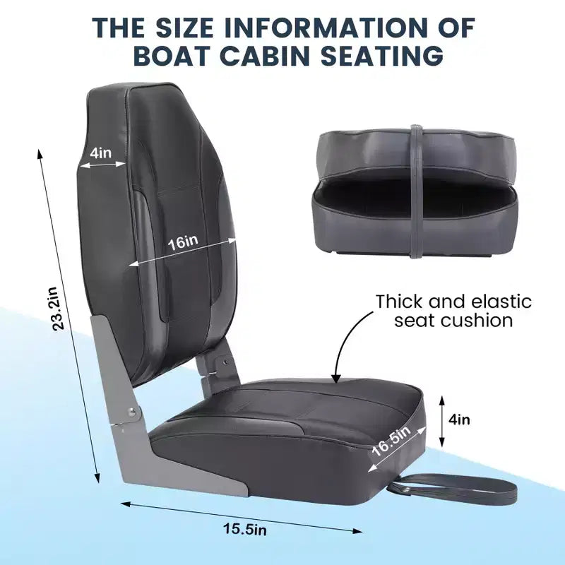2 Pack Folding Boat Seats, High Back Fishing Boat Seat, Comfortable Boat Chairs with Thick Sponge Padding and Hinge for Sightseeing Boat, Speedboat