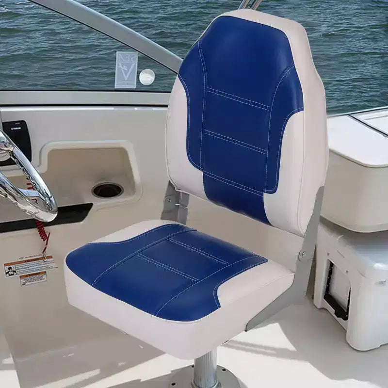2 Pack Folding Boat Seats, High Back Fishing Boat Seat, Comfortable Boat Chairs with Thick Sponge Padding and Hinge for Sightseeing Boat, Speedboat
