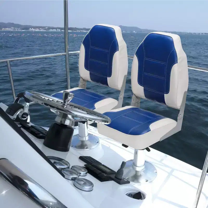 2 Pack Folding Boat Seats, High Back Fishing Boat Seat, Comfortable Boat Chairs with Thick Sponge Padding and Hinge for Sightseeing Boat, Speedboat