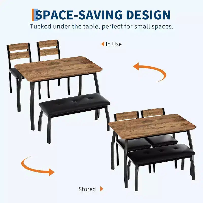 Coolmee Dining Table Set for 4, Kitchen Table with Upholstered Bench and 2 Chairs, 4 Piece Dining Furniture Set for Small Space, Apartment