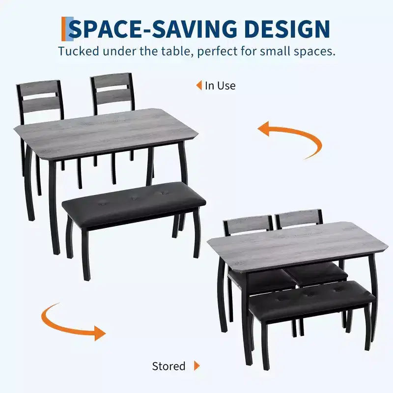 Coolmee Dining Table Set for 4, Kitchen Table with Upholstered Bench and 2 Chairs, 4 Piece Dining Furniture Set for Small Space, Apartment