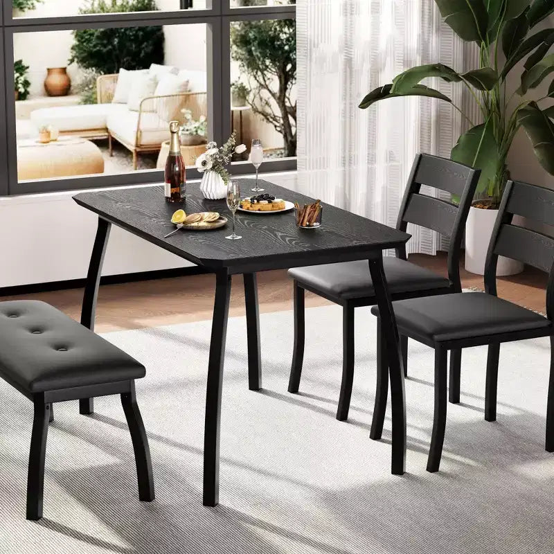 Coolmee Dining Table Set for 4, Kitchen Table with Upholstered Bench and 2 Chairs, 4 Piece Dining Furniture Set for Small Space, Apartment