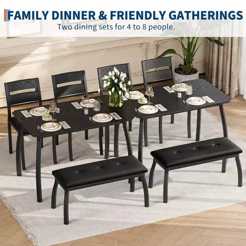 Coolmee Dining Table Set for 4, Kitchen Table with Upholstered Bench and 2 Chairs, 4 Piece Dining Furniture Set for Small Space, Apartment