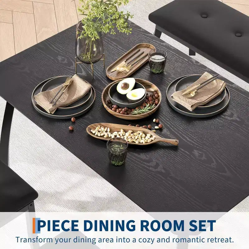 Coolmee Dining Table Set for 4, Kitchen Table with Upholstered Bench and 2 Chairs, 4 Piece Dining Furniture Set for Small Space, Apartment