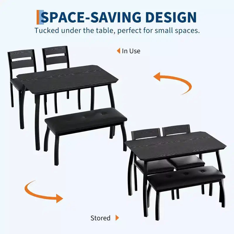 Coolmee Dining Table Set for 4, Kitchen Table with Upholstered Bench and 2 Chairs, 4 Piece Dining Furniture Set for Small Space, Apartment