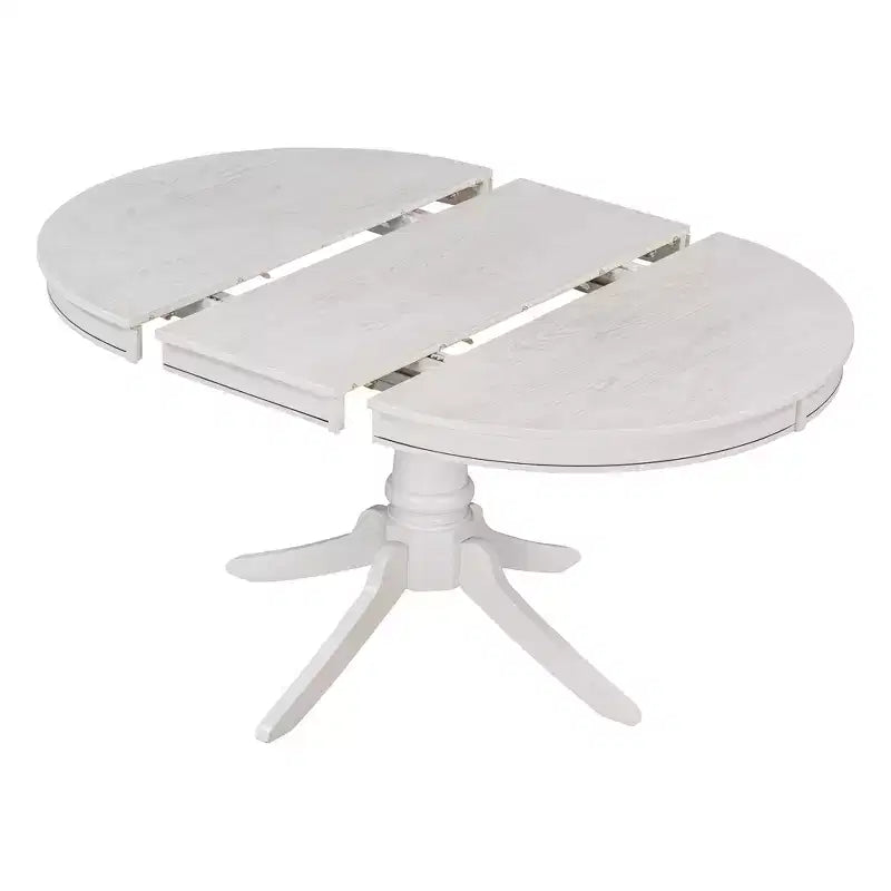 Extendable Round Kitchen Dining Table Set for 4, Farmhouse Dining Set and 4 Upholstered Chairs
