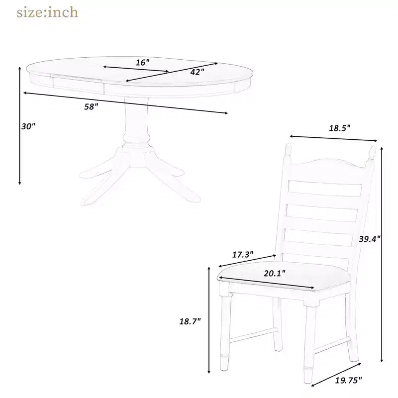 Extendable Round Kitchen Dining Table Set for 4, Farmhouse Dining Set and 4 Upholstered Chairs