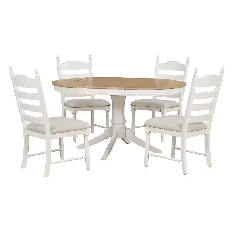 Extendable Round Kitchen Dining Table Set for 4, Farmhouse Dining Set and 4 Upholstered Chairs