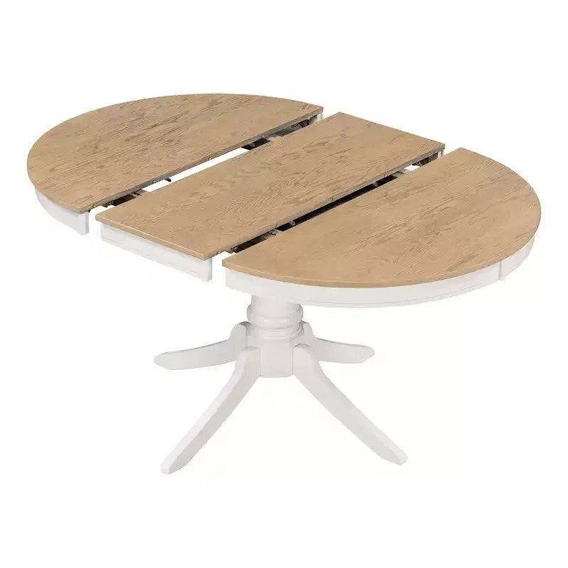 Extendable Round Kitchen Dining Table Set for 4, Farmhouse Dining Set and 4 Upholstered Chairs