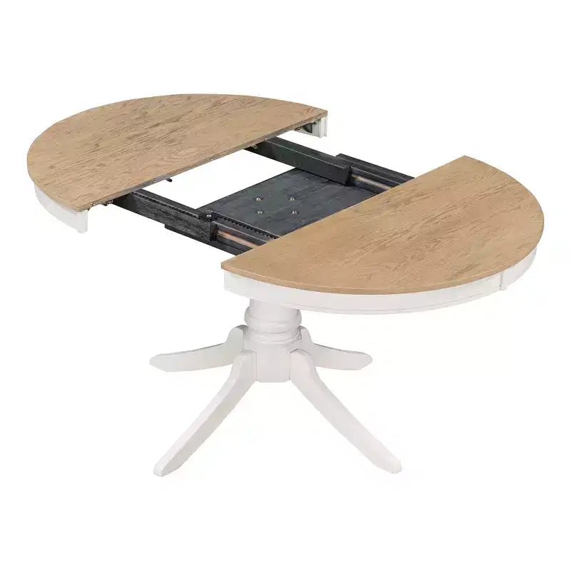 Extendable Round Kitchen Dining Table Set for 4, Farmhouse Dining Set and 4 Upholstered Chairs