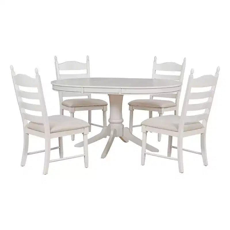 Extendable Round Kitchen Dining Table Set for 4, Farmhouse Dining Set and 4 Upholstered Chairs