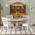 Extendable Round Kitchen Dining Table Set for 4, Farmhouse Dining Set and 4 Upholstered Chairs