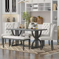 Farmhouse Dining Set for 4, Rectangular Kitchen Table Set with 4 Upholstered Chairs and Bench