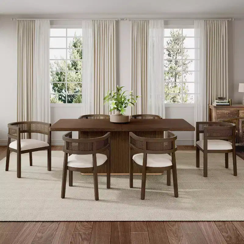 Christopher Knight Home Althara Contemporary 7 Piece Rattan Rubberwood Upholstered Dining Set with Oversized Table