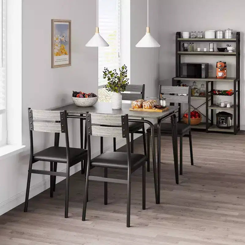 Dining Table Set for 4 with Rectangular Wood Top and Cushioned Chairs, 5 Piece Kitchen & Dining Room Sets for Small Space, Apartment