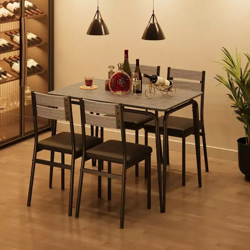 Dining Table Set for 4 with Rectangular Wood Top and Cushioned Chairs, 5 Piece Kitchen & Dining Room Sets for Small Space, Apartment