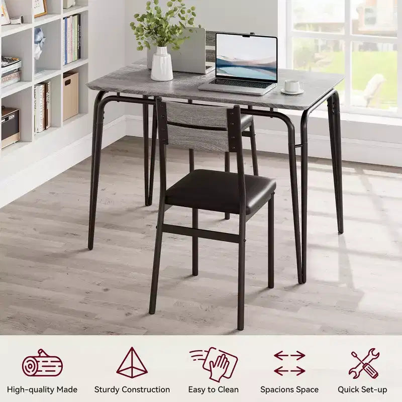 Dining Table Set for 4 with Rectangular Wood Top and Cushioned Chairs, 5 Piece Kitchen & Dining Room Sets for Small Space, Apartment