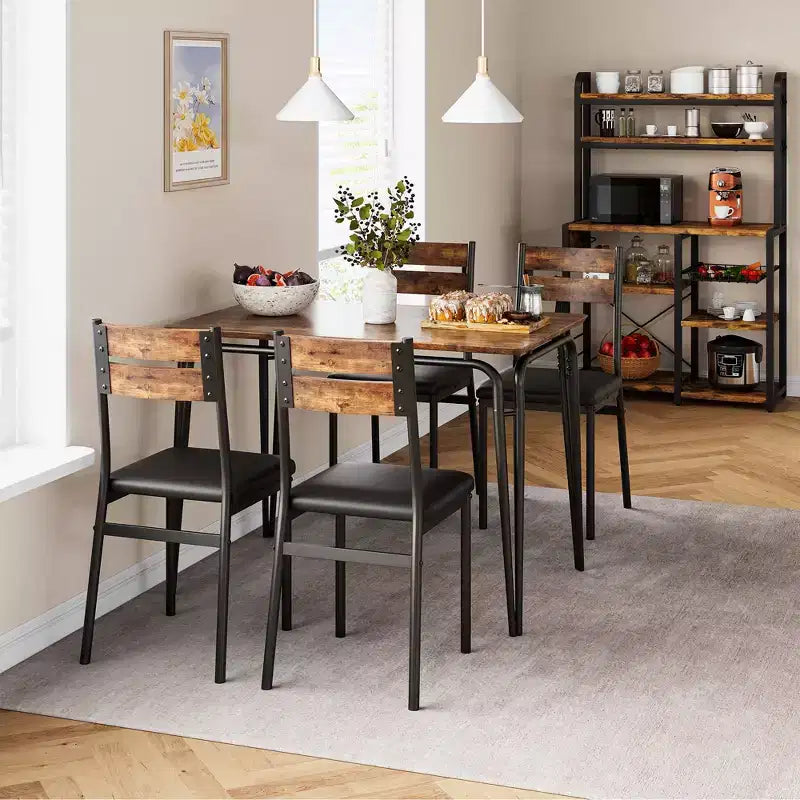 Dining Table Set for 4 with Rectangular Wood Top and Cushioned Chairs, 5 Piece Kitchen & Dining Room Sets for Small Space, Apartment