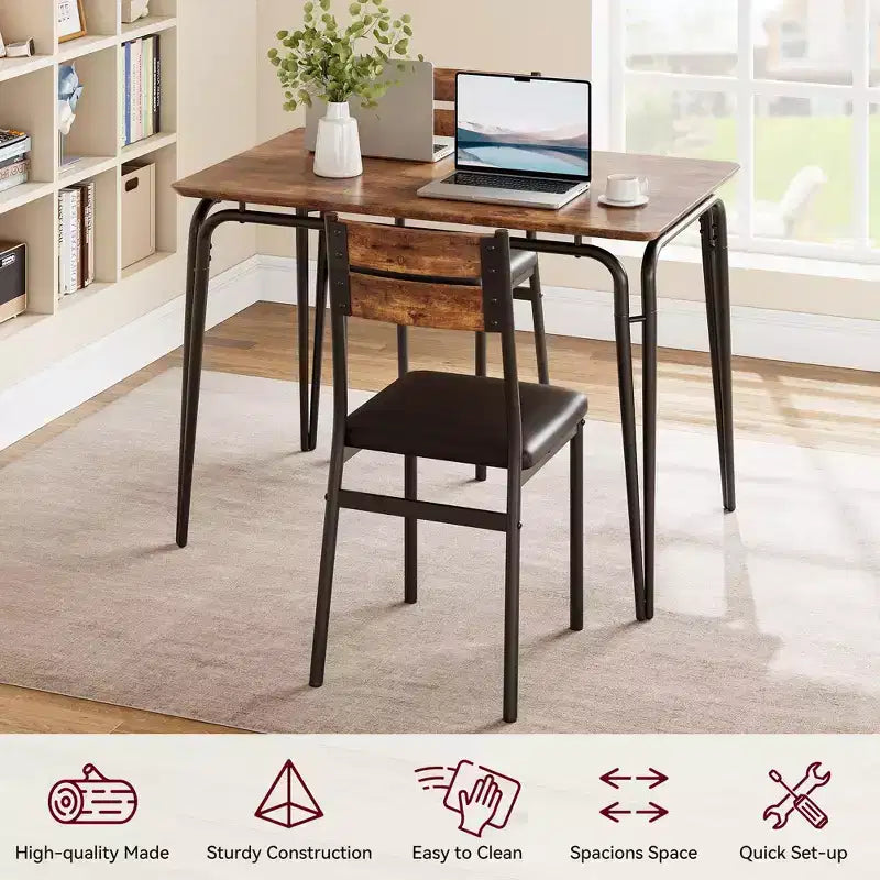 Dining Table Set for 4 with Rectangular Wood Top and Cushioned Chairs, 5 Piece Kitchen & Dining Room Sets for Small Space, Apartment