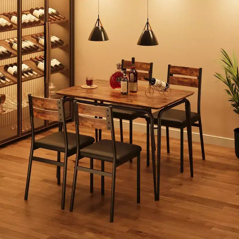 Dining Table Set for 4 with Rectangular Wood Top and Cushioned Chairs, 5 Piece Kitchen & Dining Room Sets for Small Space, Apartment