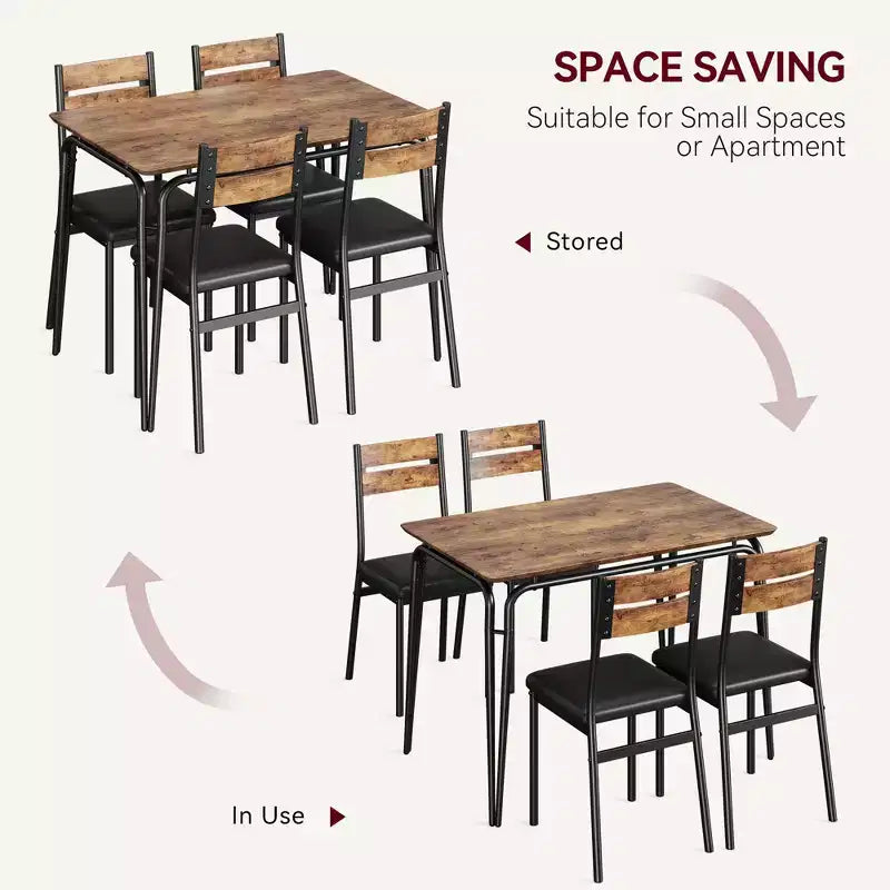 Dining Table Set for 4 with Rectangular Wood Top and Cushioned Chairs, 5 Piece Kitchen & Dining Room Sets for Small Space, Apartment