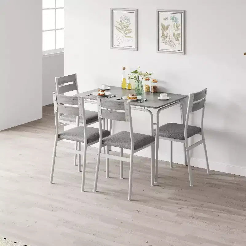 Dining Table Set for 4 with Rectangular Wood Top and Cushioned Chairs, 5 Piece Kitchen & Dining Room Sets for Small Space, Apartment