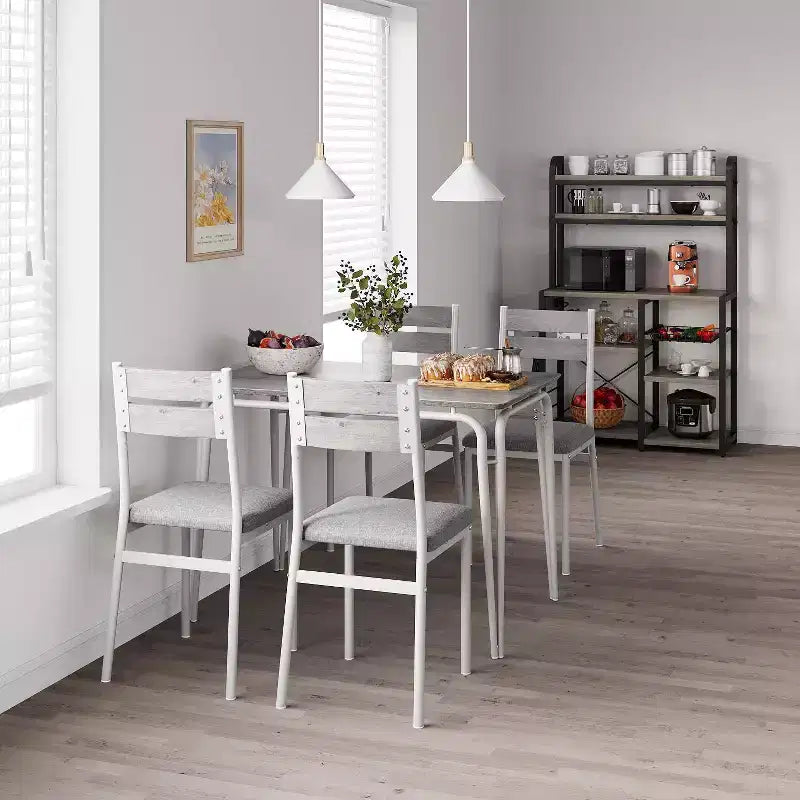 Dining Table Set for 4 with Rectangular Wood Top and Cushioned Chairs, 5 Piece Kitchen & Dining Room Sets for Small Space, Apartment