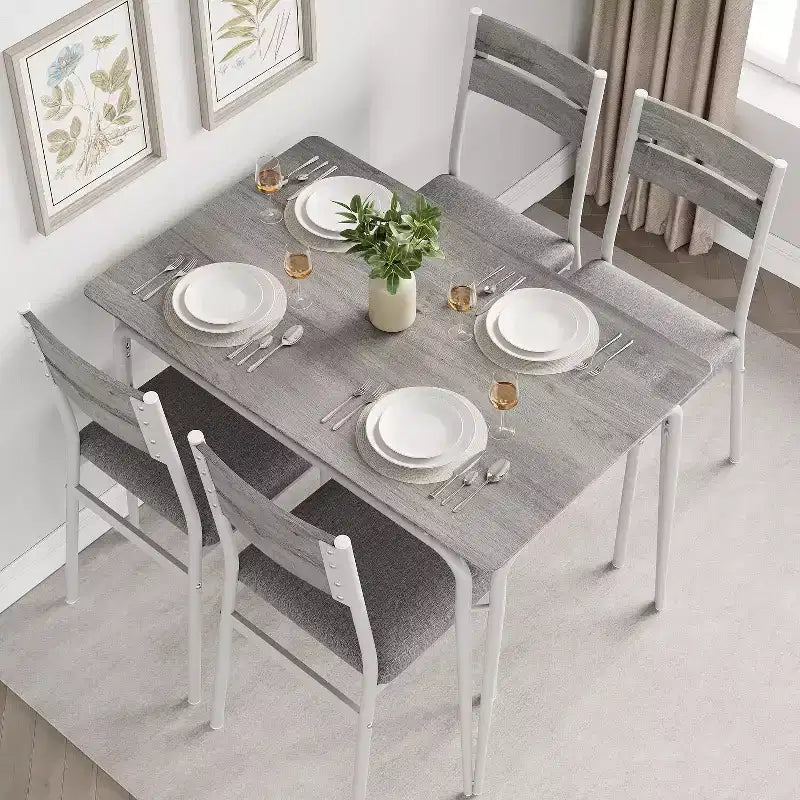 Dining Table Set for 4 with Rectangular Wood Top and Cushioned Chairs, 5 Piece Kitchen & Dining Room Sets for Small Space, Apartment