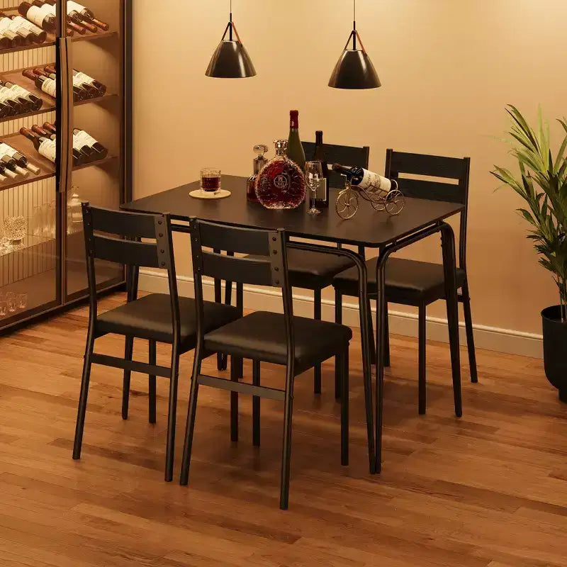 Dining Table Set for 4 with Rectangular Wood Top and Cushioned Chairs, 5 Piece Kitchen & Dining Room Sets for Small Space, Apartment