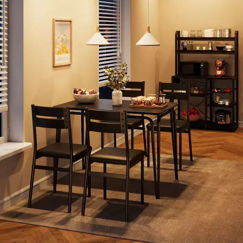 Dining Table Set for 4 with Rectangular Wood Top and Cushioned Chairs, 5 Piece Kitchen & Dining Room Sets for Small Space, Apartment
