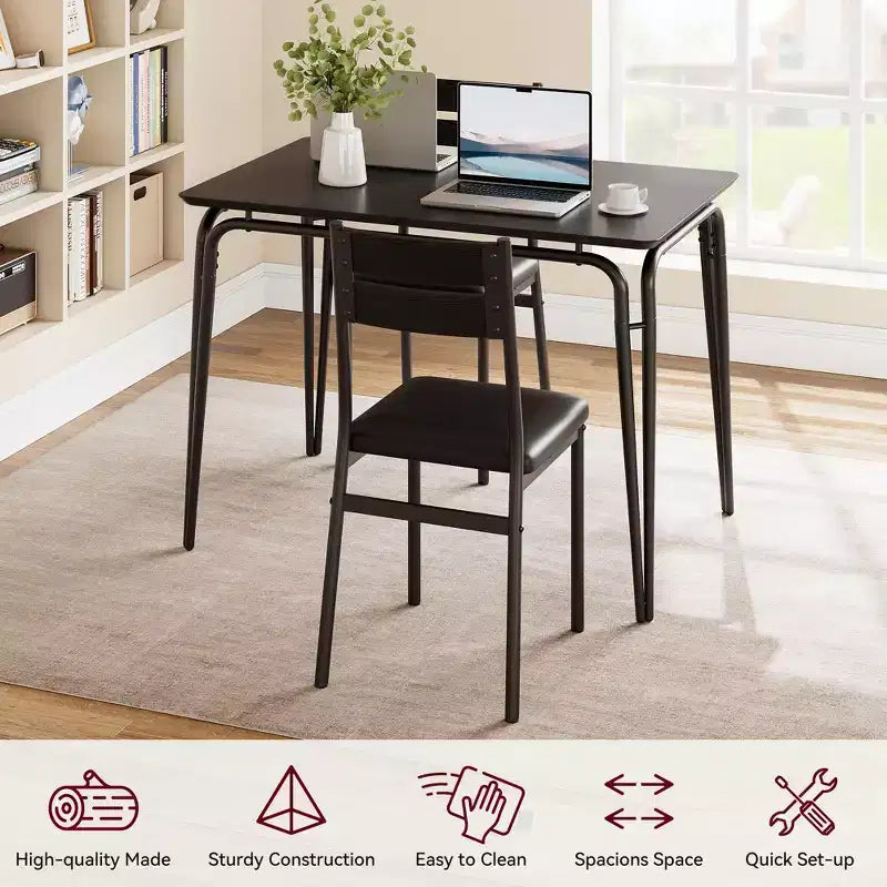 Dining Table Set for 4 with Rectangular Wood Top and Cushioned Chairs, 5 Piece Kitchen & Dining Room Sets for Small Space, Apartment