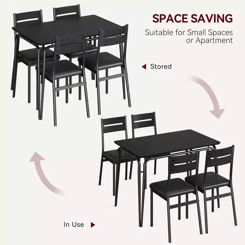 Dining Table Set for 4 with Rectangular Wood Top and Cushioned Chairs, 5 Piece Kitchen & Dining Room Sets for Small Space, Apartment