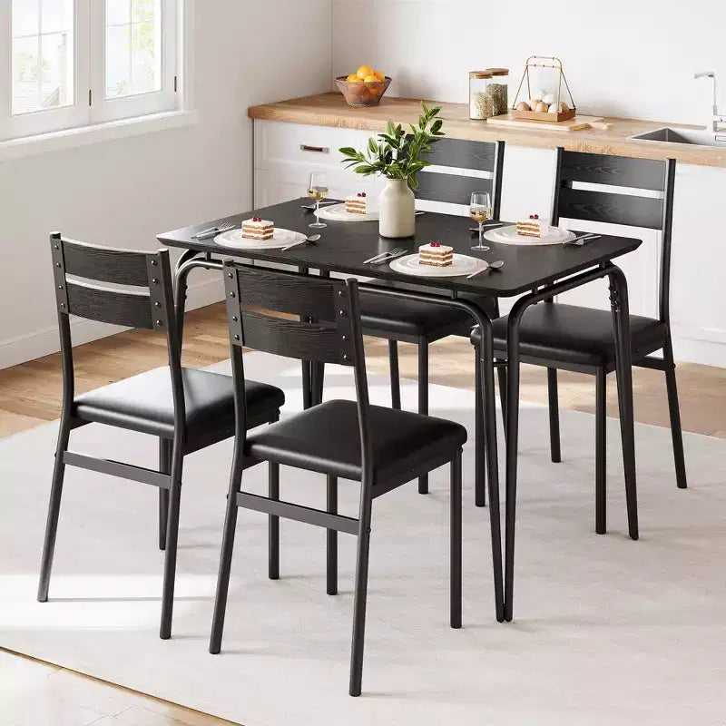 Dining Table Set for 4 with Rectangular Wood Top and Cushioned Chairs, 5 Piece Kitchen & Dining Room Sets for Small Space, Apartment