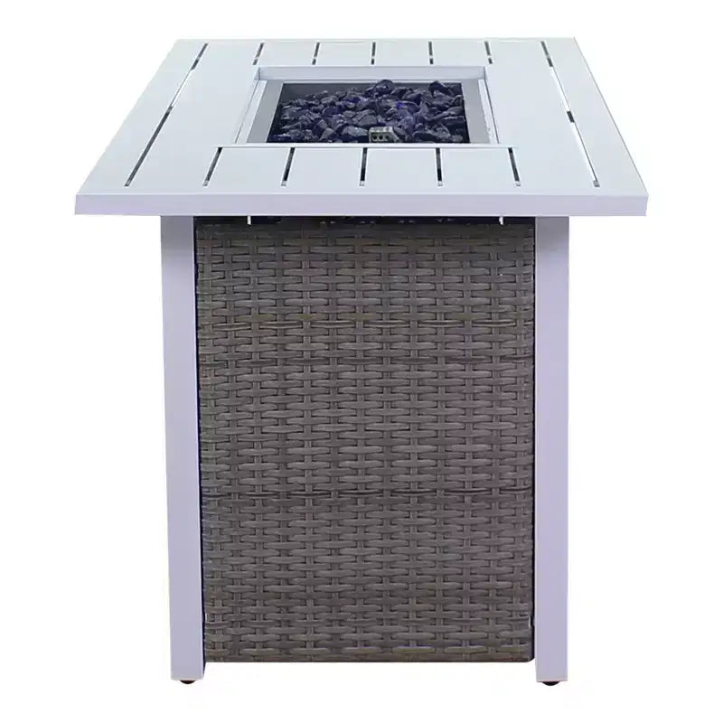 Courtyard Casual Santa Fe 5 pc Rectangle Fire Pit Set with Sling Reclining Chairs Includes One Rectangle Fire Pit and Four Sling Reclining Chairs
