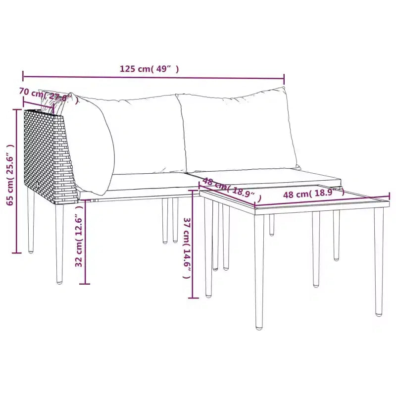 vidaXL Salon de jardin gris résine tressée, acier, polyester Moyen Modulable