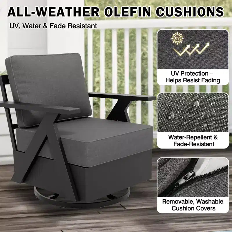 EAGLE PEAK Urban Slate 4 Piece Modern Outdoor Patio Furniture Set, Couch, Swivel Rocking Chairs, and Coffee Table